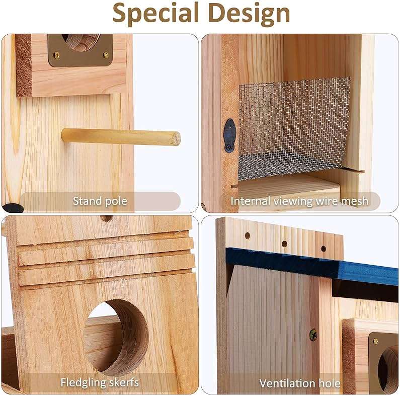 Bird Houses for Outside 2Pack with Copper Guard,Thicken Wooden Bluebird House Clearance Garden Country Cottages, Nesting Box for Finch Swallow Wren Chickadee Wild Bird Supplies, Easy to Assemble - Image 7