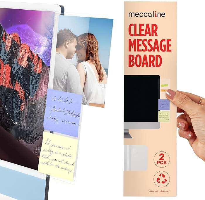MECCALINE Monitor Memo Board 2Pcs - Flexible Clear PET Computer Screen Sticky Note Holder - Side Panel Message Organizer - Versatile Office Desk Accessories - Cool Home Office Supplies - 3.1" x 11.8" - Image 7