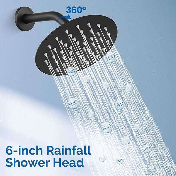Airuida Shower Faucet Set,6 Inch Round Rainfall Shower Head,SUS304 Stainless Steel Single Handle Shower Trim Kit,Wall Mount Bathroom System with Male Threads Valve Matte Black - Image 7