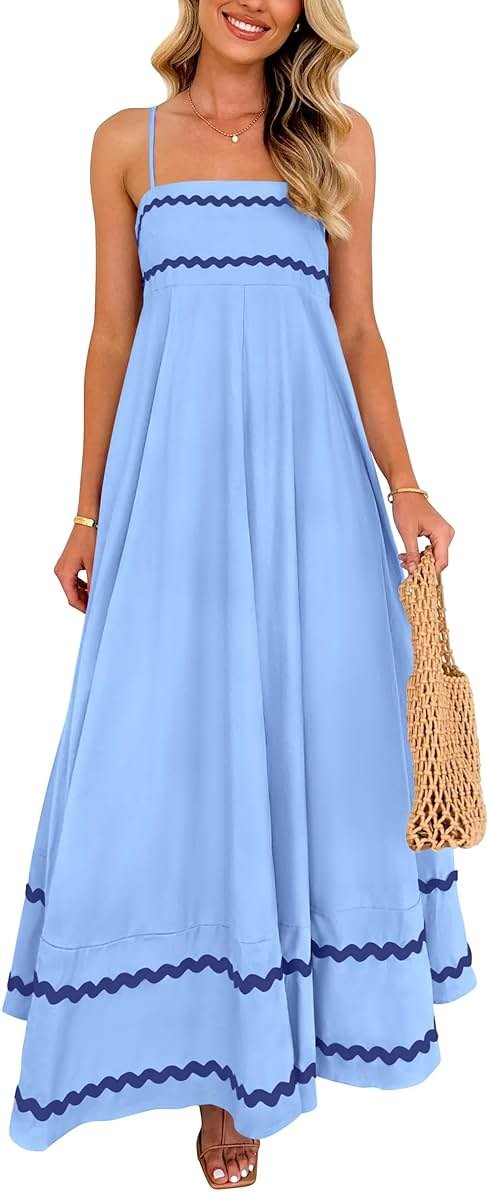 PRETTYGARDEN Women's 2026 Summer Flowy Maxi Dress Casual Sleeveless Spaghetti Strap Ruffle Beach Long Dresses - Product Image