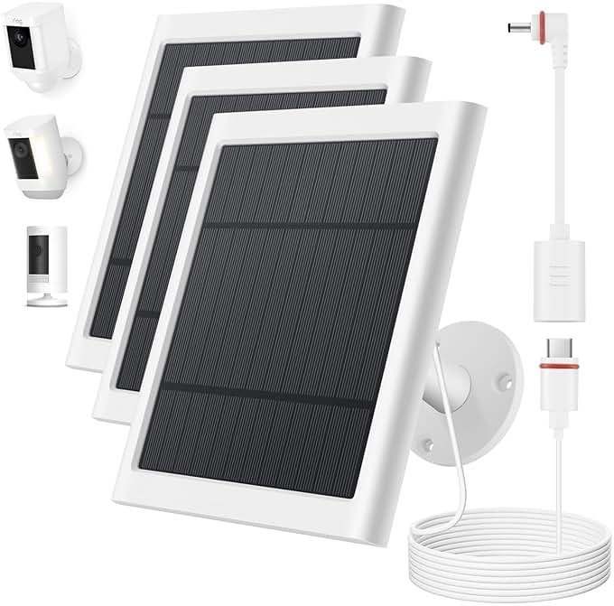 Solar Panel for Ring Camera, 3 Pack 4W Solar Charger Compatible with Rings Spotlight &All-New Stick Up Outdoor Cam Battery, 10ft Long Cable with USB-C to Ring Barrel Plug Adapter - Product Image