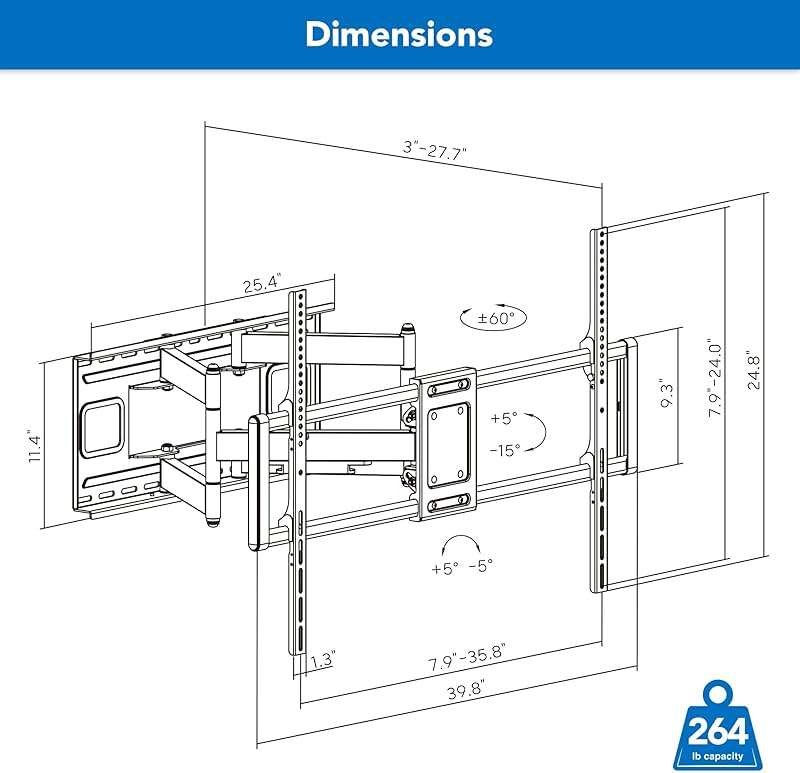 Mount-It! Heavy Duty XXL Full Motion TV Wall Mount for Extra Large TVs, max VESA 900x600, Holds up to 264lb, Swivel Tilt Extension Adjustable TV Mount for 60" 65" 75" 80" 85" 90" 98" 100" 115" 120 in - Image 9