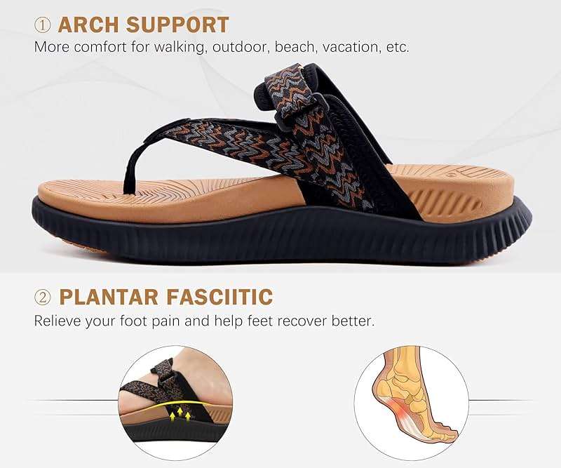 KuaiLu Womens Orthopedic Flip Flops With Arch Support Adjustable Thick Athletic Cushion Recovery Walking Sandals For Woman Ladies Fashion Comfortable Flip-Flop Slides, Water Resistant & Lightweight - Image 3