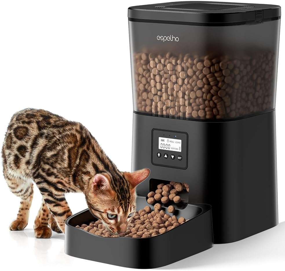 Espelho Automatic Cat Feeder- 4L Timed Cat Food Dispenser 1-6 Meals Control for Cat and Small Dog- Auto Pet Feeder with Desiccant Bag Keep Fresh for Reliable Easy Set Up and Clean- Voice Recorder - Image 1
