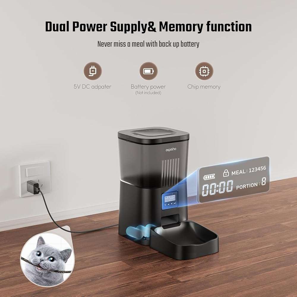Espelho Automatic Cat Feeder- 4L Timed Cat Food Dispenser 1-6 Meals Control for Cat and Small Dog- Auto Pet Feeder with Desiccant Bag Keep Fresh for Reliable Easy Set Up and Clean- Voice Recorder - Image 4
