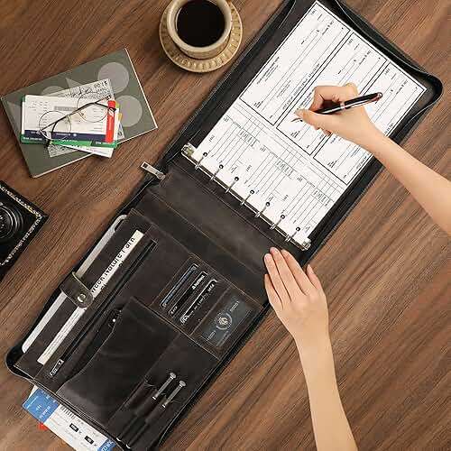 DUKE&COW Leather Business Checkbook Binder - 7 Ring Check Binder Zippered Business Check Binder with Check Book Holder for 3 Per Page 600 Checks Capacity for 9 x 13 inch Sheets, Grey - Non Custom - Image 2