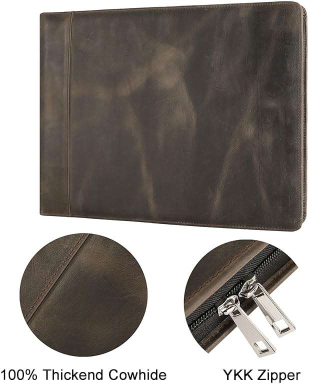 DUKE&COW Leather Business Checkbook Binder - 7 Ring Check Binder Zippered Business Check Binder with Check Book Holder for 3 Per Page 600 Checks Capacity for 9 x 13 inch Sheets, Grey - Non Custom - Image 4