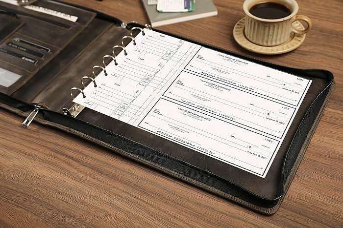 DUKE&COW Leather Business Checkbook Binder - 7 Ring Check Binder Zippered Business Check Binder with Check Book Holder for 3 Per Page 600 Checks Capacity for 9 x 13 inch Sheets, Grey - Non Custom - Image 7