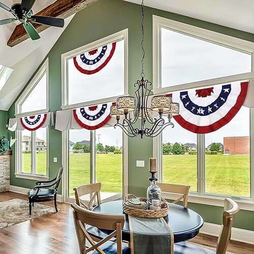 8 Pack 2x4 Ft American Pleated Fan Flag, USA Patriotic Half Fan Bunting Flag with 3 Brass Grommets for 4th of July Memorial Day Independence Day Outdoor Indoor Decorations - Image 2