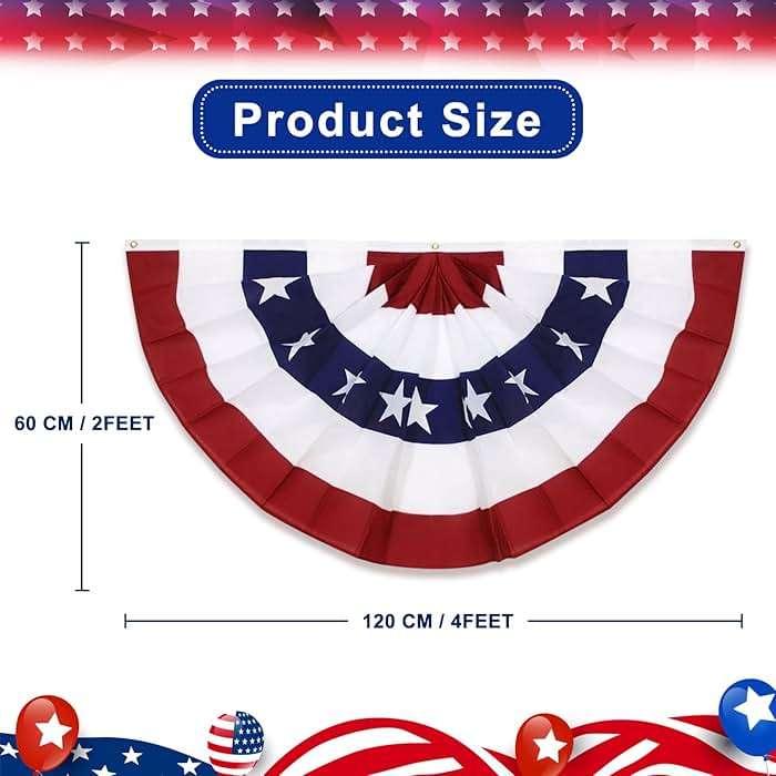 8 Pack 2x4 Ft American Pleated Fan Flag, USA Patriotic Half Fan Bunting Flag with 3 Brass Grommets for 4th of July Memorial Day Independence Day Outdoor Indoor Decorations - Image 3