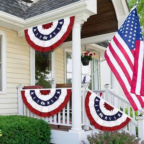 8 Pack 2x4 Ft American Pleated Fan Flag, USA Patriotic Half Fan Bunting Flag with 3 Brass Grommets for 4th of July Memorial Day Independence Day Outdoor Indoor Decorations - Image 5