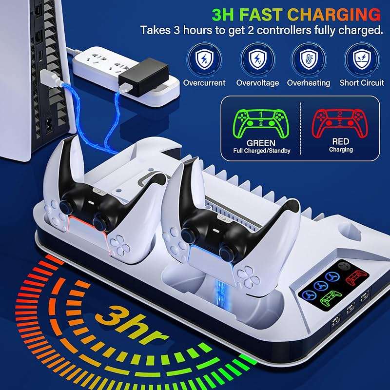 PS5/Slim/Pro Cooling Station with Controller Charging Station for Playstation Console Playstation 5 Slim&Standard Disc/Digital Console, PS5 Pro Stand Cooler Accessories Incl Cooling Fan/3 USB Hubs - Image 3