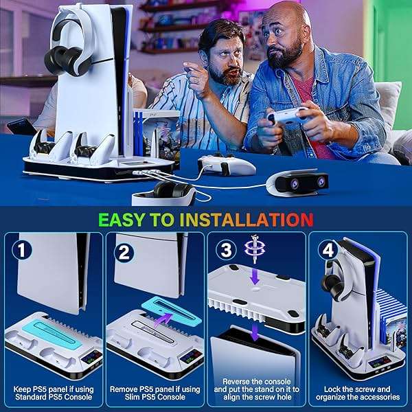 PS5/Slim/Pro Cooling Station with Controller Charging Station for Playstation Console Playstation 5 Slim&Standard Disc/Digital Console, PS5 Pro Stand Cooler Accessories Incl Cooling Fan/3 USB Hubs - Image 8