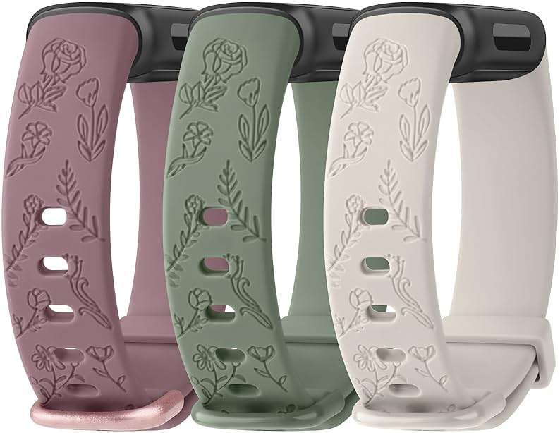 Meliya Compatible with Fitbit Inspire 3 Bands for Women Men, Floral Engraved Silicone Straps Replacement Wristband for Fitbit Inspire 3 Fitness Tracker - Image 1