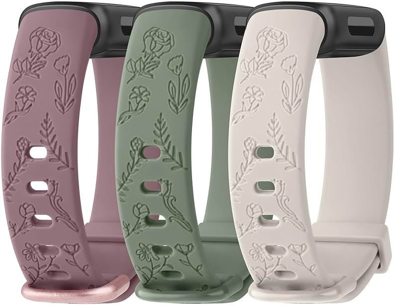 Meliya Compatible with Fitbit Inspire 3 Bands for Women Men, Floral Engraved Silicone Straps Replacement Wristband for Fitbit Inspire 3 Fitness Tracker - Product Image