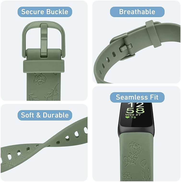 Meliya Compatible with Fitbit Inspire 3 Bands for Women Men, Floral Engraved Silicone Straps Replacement Wristband for Fitbit Inspire 3 Fitness Tracker - Image 3