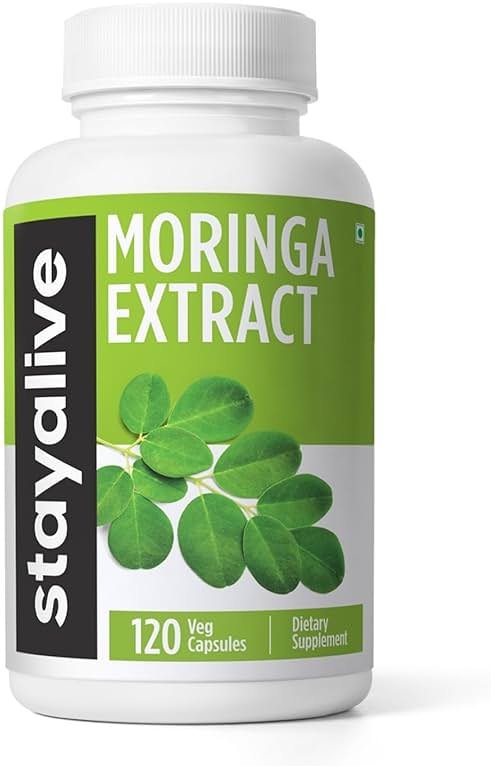 STAY ALIVE Moringa Capsules 1000mg, 20:1 Extract, 120 Pills, Green Superfood with Extra Strength, 100% Pure Oleifera Leaf Powder, 2 Months Supply, All Natural, Non-GMO & Gluten Free Moringa Supplement - Product Image