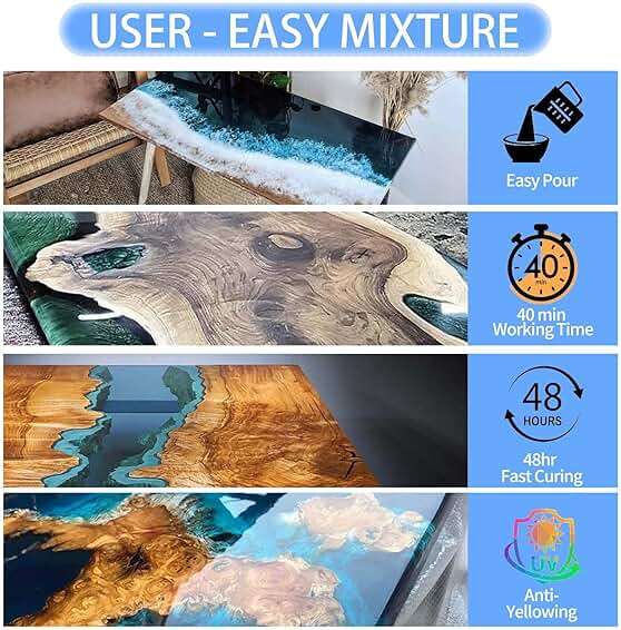 Deep Pour Epoxy Resin, 1.5 Gallon 2-4" Pour Depths Epoxy Resin Kit Crystal Clear High-Gloss No Bubble Self Leveling for DIY Molds Wood River Table Flower Preservation Top Mold Crafts Mix 2:1 Ratio - Image 4