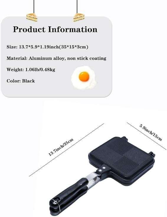 Double Sided Frying Pan, Non-Stick Pan with Heat-Resistant Handles, Egg and Sandwich Frying Pan, Multifunctional Breakfast Pan for Indoor & Outdoor Home Kitchen, 5.5 Inches, For all stove surfaces - Image 3