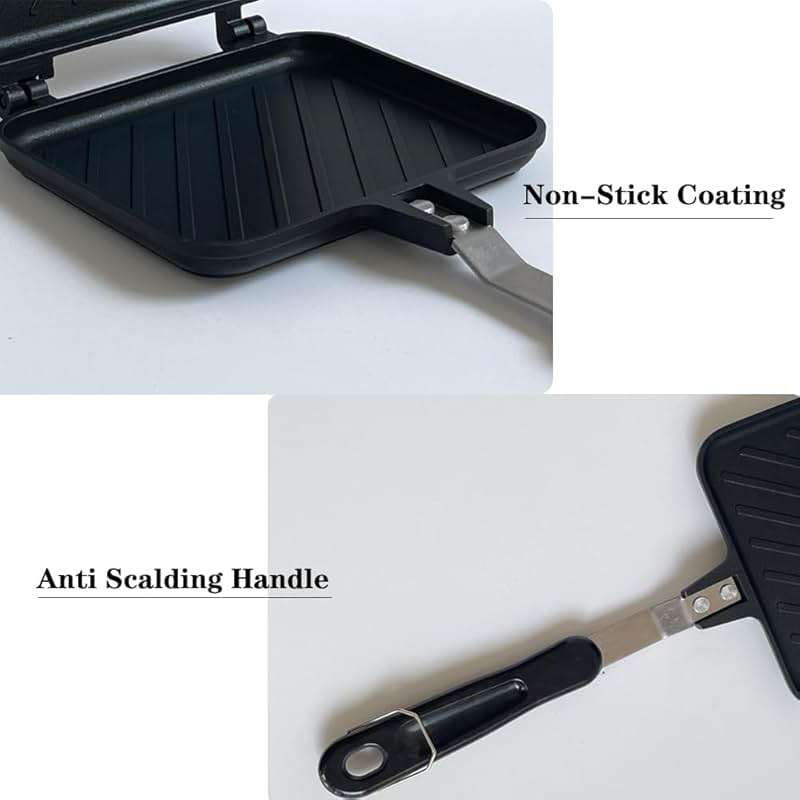 Double Sided Frying Pan, Non-Stick Pan with Heat-Resistant Handles, Egg and Sandwich Frying Pan, Multifunctional Breakfast Pan for Indoor & Outdoor Home Kitchen, 5.5 Inches, For all stove surfaces - Image 4