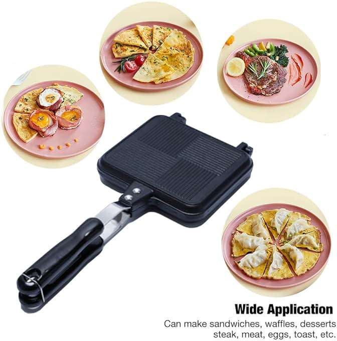 Double Sided Frying Pan, Non-Stick Pan with Heat-Resistant Handles, Egg and Sandwich Frying Pan, Multifunctional Breakfast Pan for Indoor & Outdoor Home Kitchen, 5.5 Inches, For all stove surfaces - Image 6
