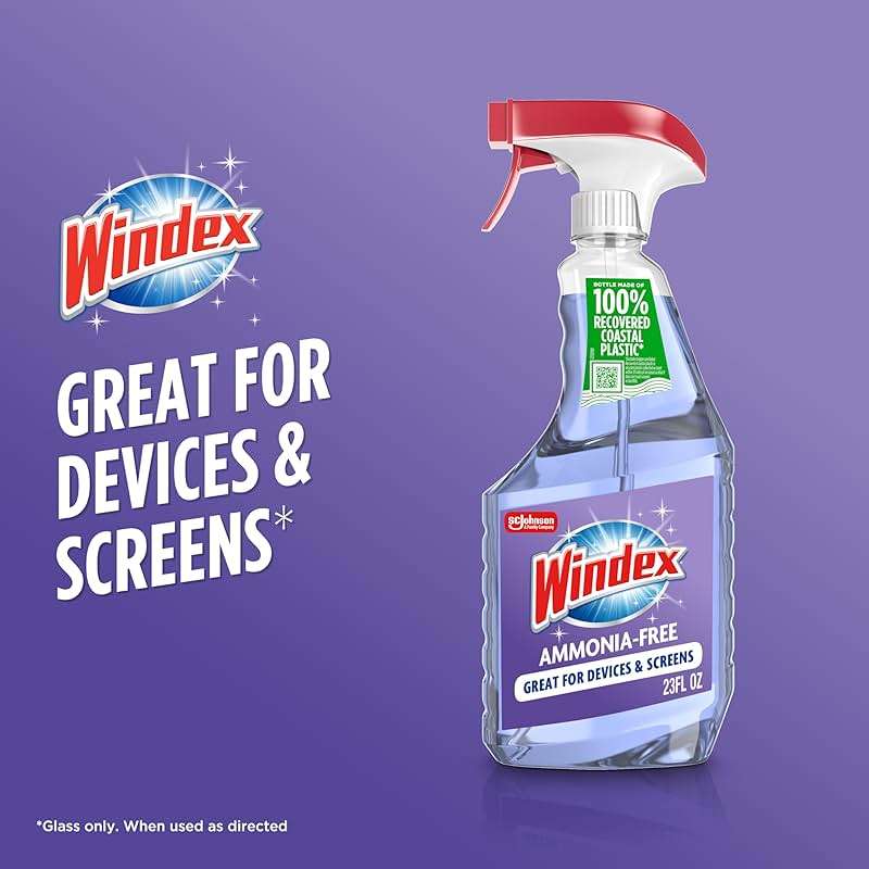 Windex Glass and Window Cleaner Spray Bottle, Ammonia Free, Packaging Designed to Prevent Leakage and Breaking, Surface Cleaning Spray, Crystal Rain Scent, 23 Fl Oz - Image 4