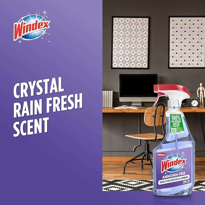 Windex Glass and Window Cleaner Spray Bottle, Ammonia Free, Packaging Designed to Prevent Leakage and Breaking, Surface Cleaning Spray, Crystal Rain Scent, 23 Fl Oz - Image 6