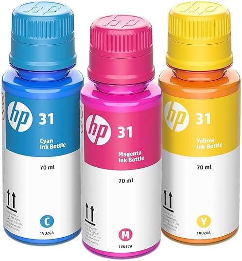 HP 31 Cyan, Magenta, Yellow Ink Bottles (3-Pack) | Works with Smart Tank 5000, 6000, 7000 and Smart Tank Plus 500, 600 Series | 9C228AN - Product Image