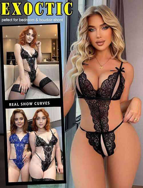 Avidlove Women Lingeries Deep V Teddy Lingerie Sexy Lace Bodysuit One Piece Mini Babydoll - Image 3