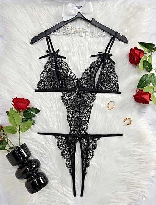 Avidlove Women Lingeries Deep V Teddy Lingerie Sexy Lace Bodysuit One Piece Mini Babydoll - Image 4