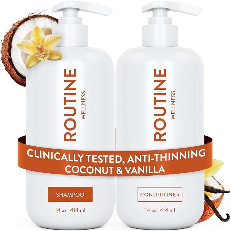 Routine Wellness Anti-Thinning Shampoo and Conditioner Set for Thinning Hair - Biotin DHT Blocker Women & Men - Color Safe Shampoo for Hair Loss & Healthier Hair - Coconut & Vanilla (Pack of 2) - Image 1