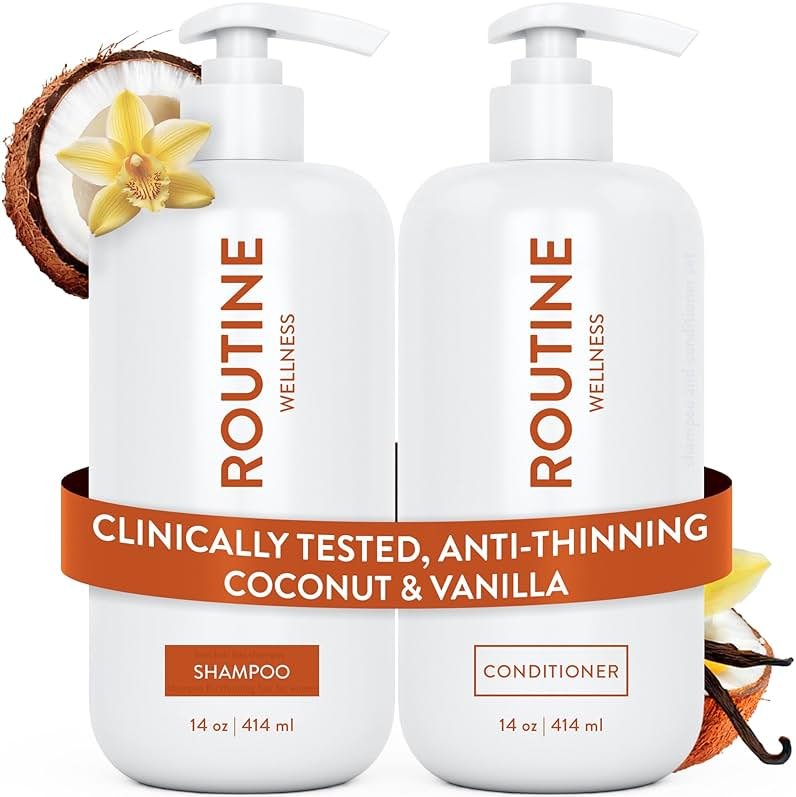 Routine Wellness Anti-Thinning Shampoo and Conditioner Set for Thinning Hair - Biotin DHT Blocker Women & Men - Color Safe Shampoo for Hair Loss & Healthier Hair - Coconut & Vanilla (Pack of 2) - Product Image