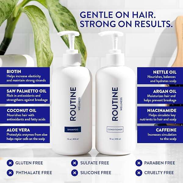 Routine Wellness Anti-Thinning Shampoo and Conditioner Set for Thinning Hair - Biotin DHT Blocker Women & Men - Color Safe Shampoo for Hair Loss & Healthier Hair - Coconut & Vanilla (Pack of 2) - Image 4