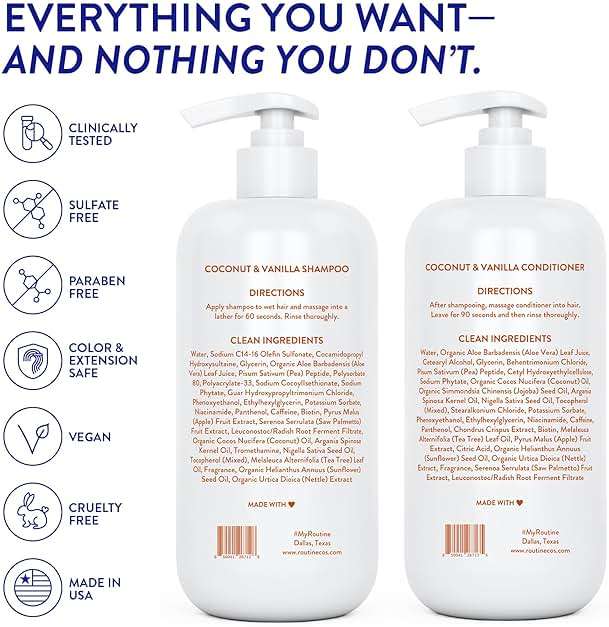 Routine Wellness Anti-Thinning Shampoo and Conditioner Set for Thinning Hair - Biotin DHT Blocker Women & Men - Color Safe Shampoo for Hair Loss & Healthier Hair - Coconut & Vanilla (Pack of 2) - Image 7