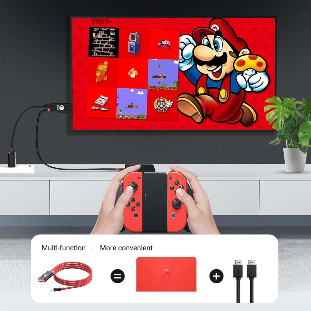 Boreguse USB C to HDMI Adapter Cable for Nintendo Switch Dock,6FT/1.8M Switch Docking Station for TV with 4K Switch Dock HDMI Cable, 100W Switch Charging Dock- Black with Red, Not for Switch 2 - Image 4