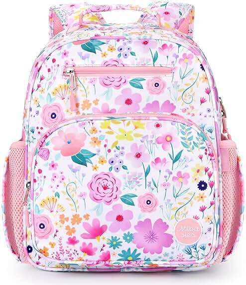mibasies Kids Backpack for Girls: Girls Backpack 5-8 - Kindergarten Elementary School Bookbag for Girl - Flower Pink - Image 1