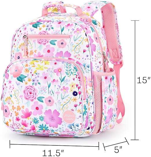 mibasies Kids Backpack for Girls: Girls Backpack 5-8 - Kindergarten Elementary School Bookbag for Girl - Flower Pink - Image 3
