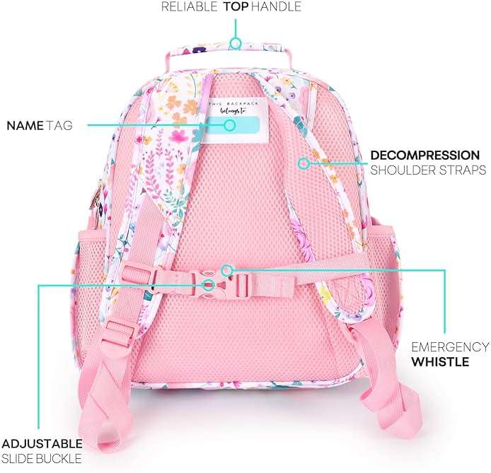 mibasies Kids Backpack for Girls: Girls Backpack 5-8 - Kindergarten Elementary School Bookbag for Girl - Flower Pink - Image 4