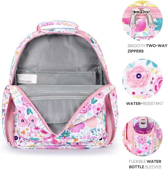 mibasies Kids Backpack for Girls: Girls Backpack 5-8 - Kindergarten Elementary School Bookbag for Girl - Flower Pink - Image 5