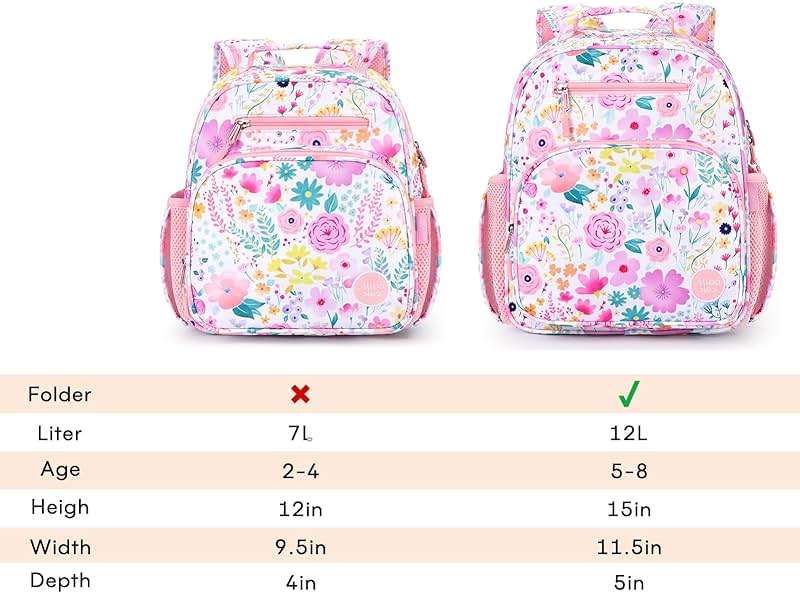 mibasies Kids Backpack for Girls: Girls Backpack 5-8 - Kindergarten Elementary School Bookbag for Girl - Flower Pink - Image 6