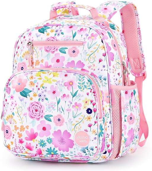 mibasies Kids Backpack for Girls: Girls Backpack 5-8 - Kindergarten Elementary School Bookbag for Girl - Flower Pink - Image 7
