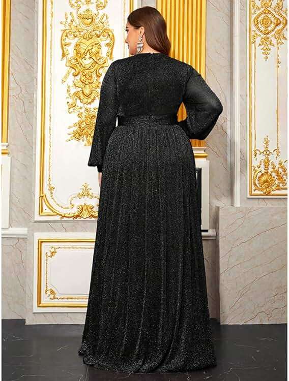 Giffniseti Women's Plus Size Long Sleeves Deep V-Neck Dresses with Slit A Line Formal Evening Gown - Image 3