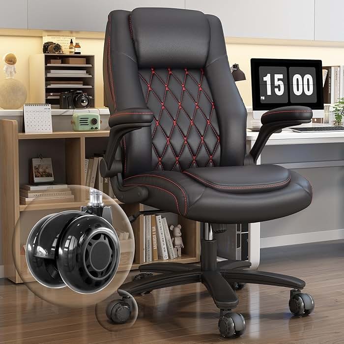 GYI High Back Executive Office Chair, Big and Tall Office Desk Chair 400LBS with Lumbar Support, Flip-up Armrests, Rubber Wheels, Black - Product Image