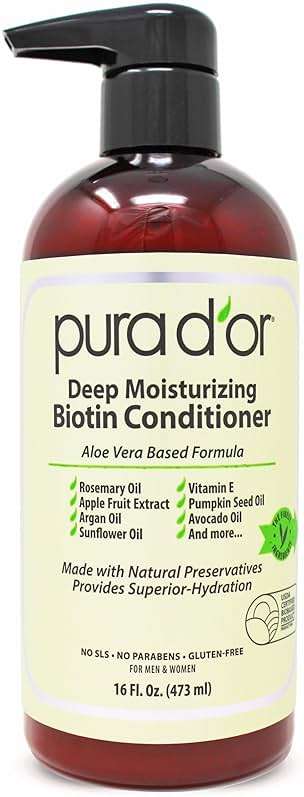 PURA D'OR Deep Moisturizing Biotin Conditioner Thickens, Softens, & Moisturizes Dry, Frizzy, Damaged Hair w/Argan Oil, Pumpkin, Rosemary, Honeysuckle, Vitamin E, Men & Women, 16oz - Image 1