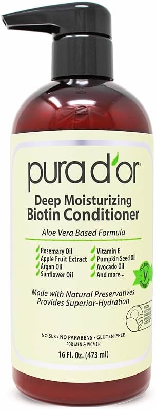 PURA D'OR Deep Moisturizing Biotin Conditioner Thickens, Softens, & Moisturizes Dry, Frizzy, Damaged Hair w/Argan Oil, Pumpkin, Rosemary, Honeysuckle, Vitamin E, Men & Women, 16oz - Product Image