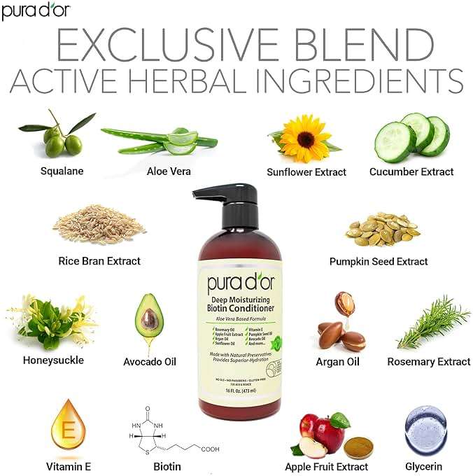 PURA D'OR Deep Moisturizing Biotin Conditioner Thickens, Softens, & Moisturizes Dry, Frizzy, Damaged Hair w/Argan Oil, Pumpkin, Rosemary, Honeysuckle, Vitamin E, Men & Women, 16oz - Image 2
