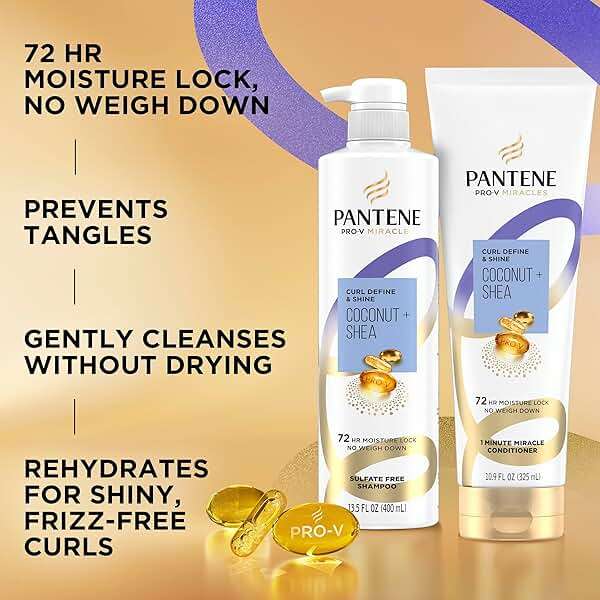 Pantene Pro-V Miracles Curl Define & Shine Coconut + Shea Sulfate-Free Shampoo 13.5 FL OZ - Image 2