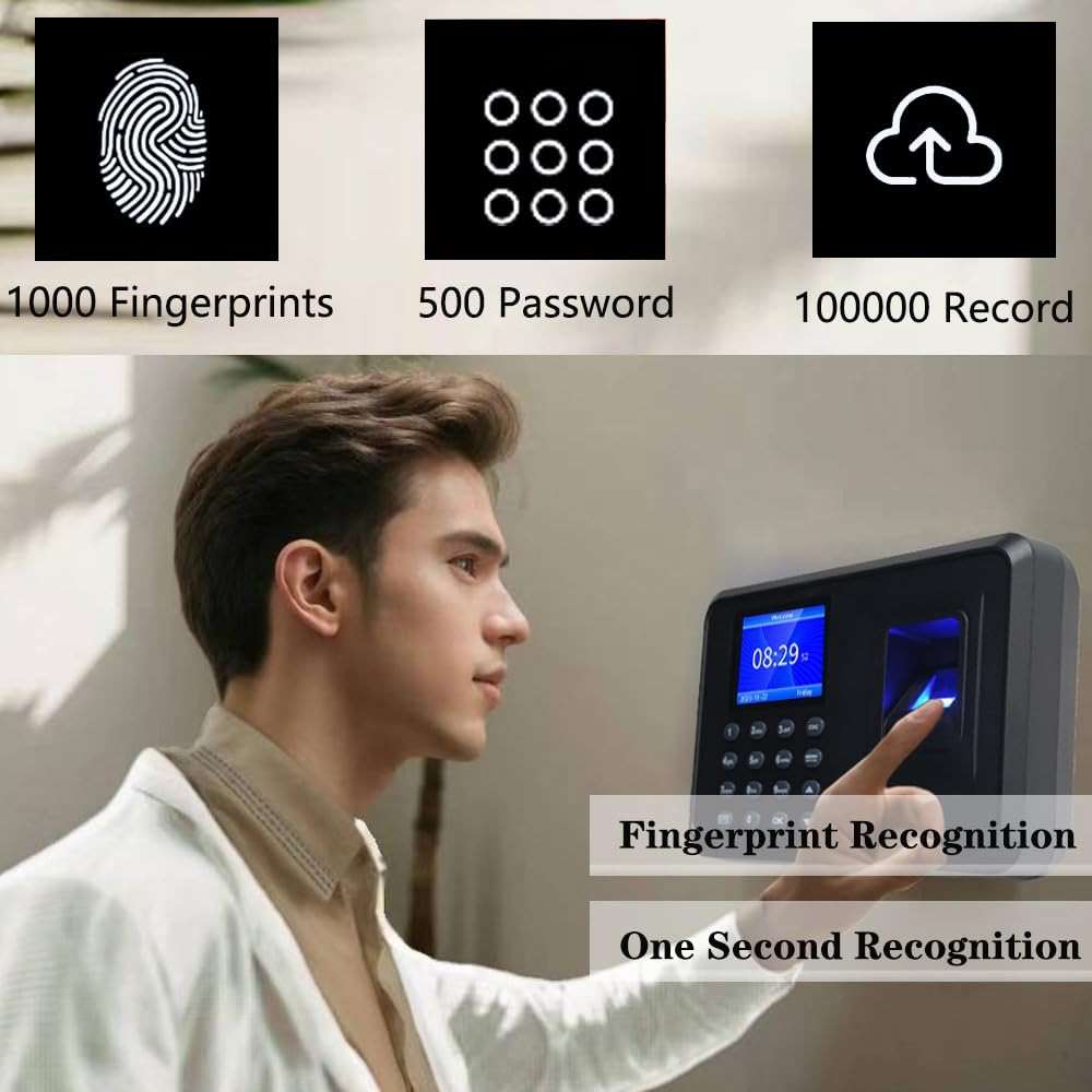 MIKONIYA Time Clock,Time Clocks for Employees Small Business,Attendance Machine with Fingerprint,Password Punching in One,Office Fingerprint Time Clock with 500 Faces (F01) - Image 3