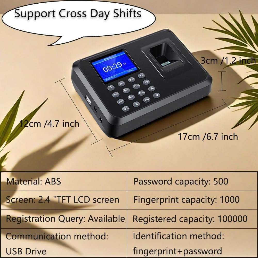 MIKONIYA Time Clock,Time Clocks for Employees Small Business,Attendance Machine with Fingerprint,Password Punching in One,Office Fingerprint Time Clock with 500 Faces (F01) - Image 4