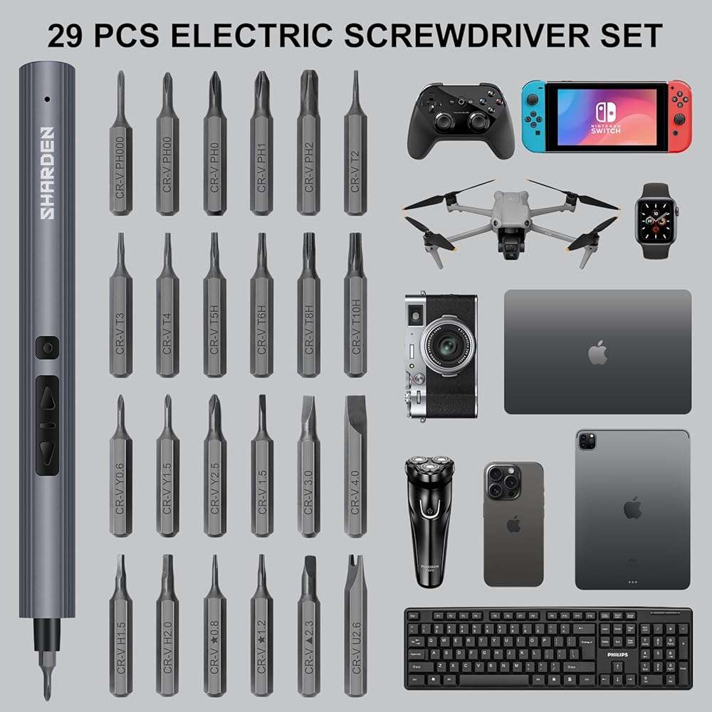 SHARDEN Mini Electric Screwdriver, 29 in 1 Small Electric Screw Driver Kit with 24 Magnetic Bits, Precision Cordless Repair Tool for Phone, Camera, Laptop, Watch - Image 2